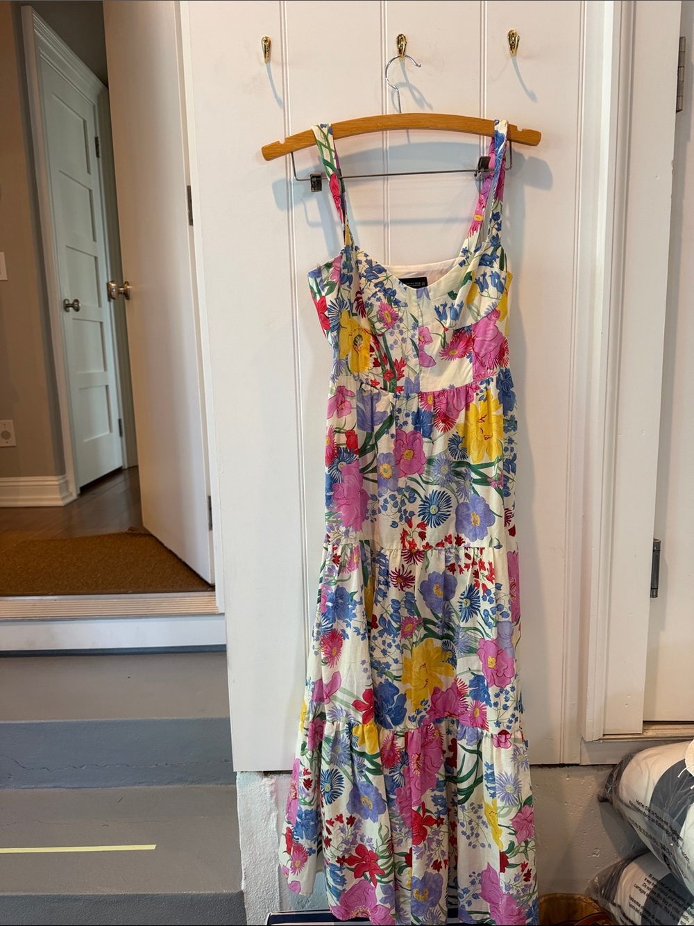 Zara Cream Maxi Dress with Pink, Yellow & Blue Floral Print
